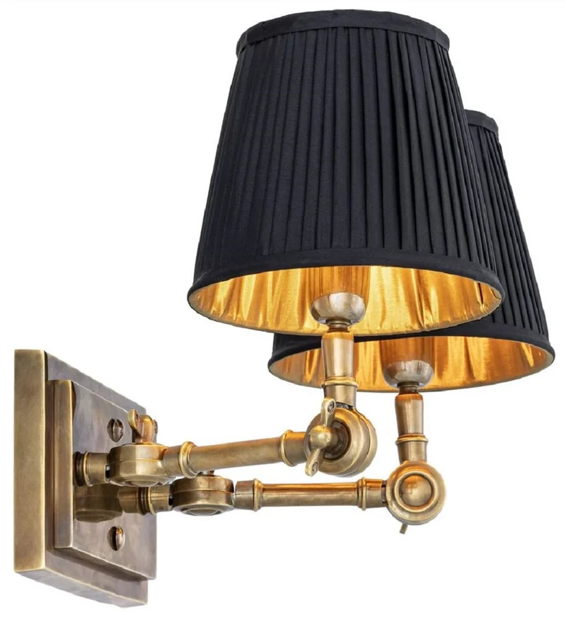 Casa Padrino Luxus Doppel Wandleuchte Vintage Messingfarben / Schwarz 33 x 25 x H. 25 cm - Edle Wandlampe mit Schwenkarmen - Luxus Qualität