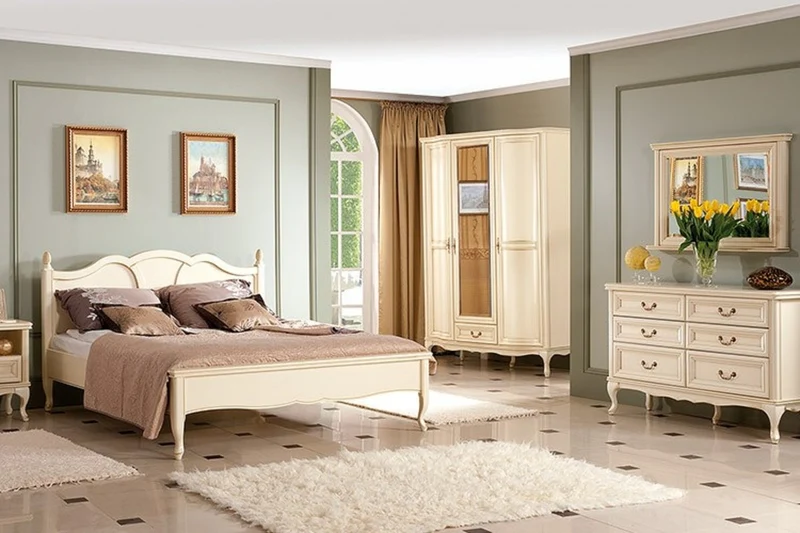 Casa Padrino Luxus Jugendstil Schlafzimmerschrank Cremefarben 147,8 x 63,5 x H. 206 cm - Massivholz Kleiderschrank mit 3 Türen und Schublade - Barock & Jugendstil Schlafzimmer Möbel