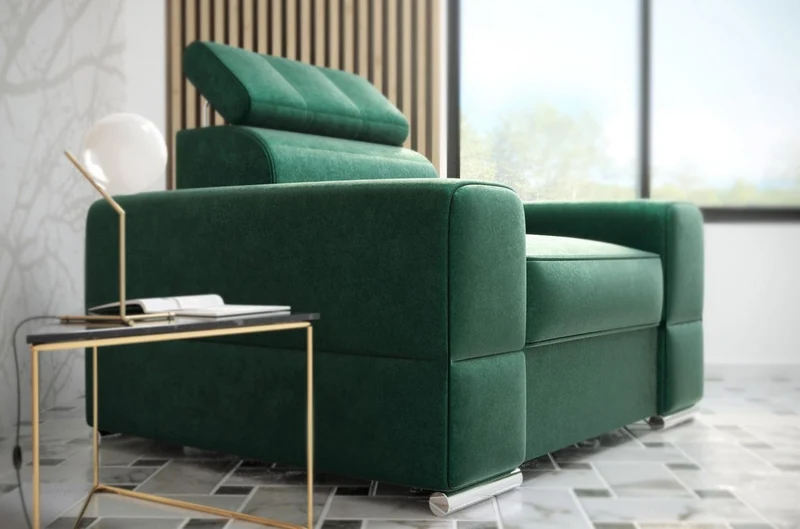 Casa Padrino Wohnzimmer Sessel Grün / Silber 114 x 97 x H. 78-95 cm - Moderner Sessel mit verstellbarer Kopfstütze - Moderne Wohnzimmer Möbel