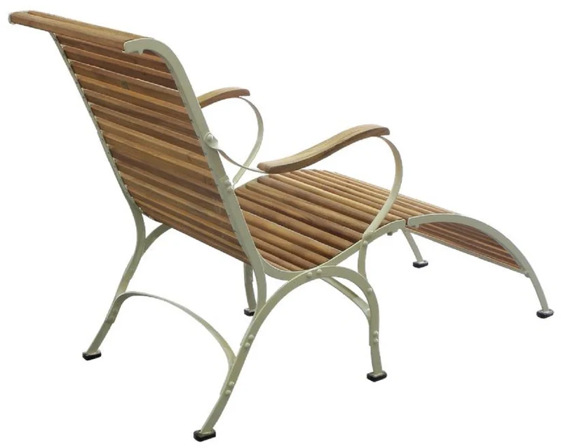 Casa Padrino Luxus Jugendstil Gartenstuhl mit Armlehnen und Fußablage Braun / Cremefarben 125 x 56 x H. 91 cm - Garten & Terrassen Stuhl - Jugendstil Garten & Terrassen Möbel
