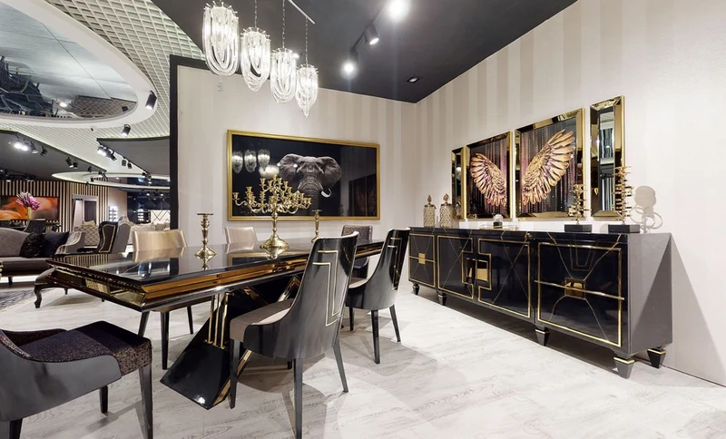 Casa Padrino Luxus Art Deco Sideboard Schwarz / Gold - Edler Massivholz Schrank mit 4 Türen - Luxus Art Deco Wohnzimmer & Hotel Möbel
