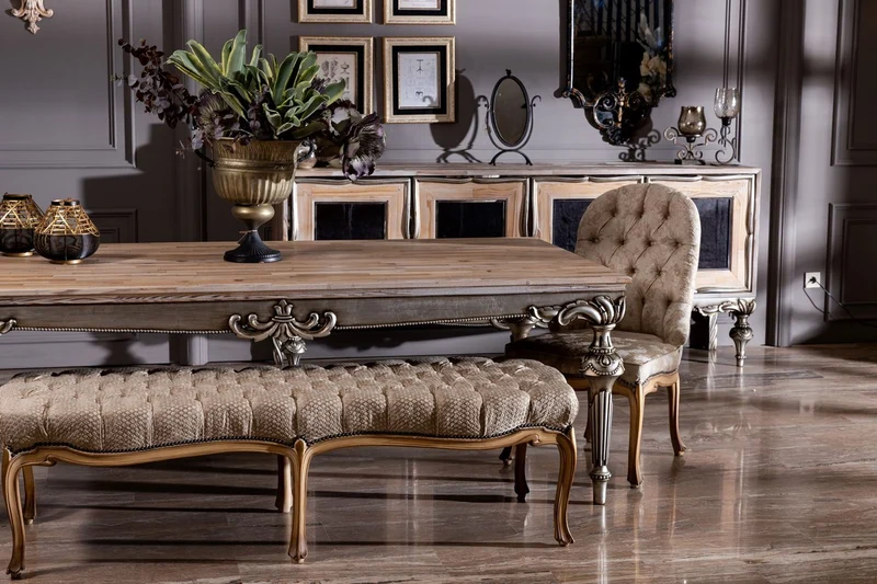 Casa Padrino Luxus Barock Sideboard mit 4 Türen Naturfarben / Schwarz / Silber - Edler Massivholz Schrank im Barockstil - Barock Möbel
