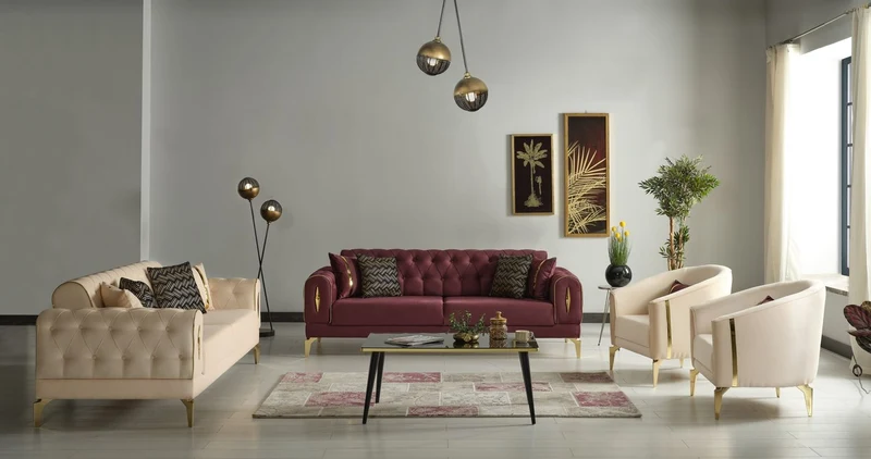 Casa Padrino Luxus Schlafsofa Beige / Gold 225 x 95 x H. 83 cm - Wohnzimmer Sofa mit 4 Kissen - Luxus Wohnzimmer Möbel