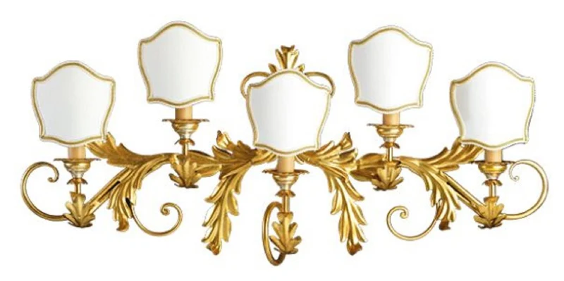 Casa Padrino Luxus Barock Wandleuchte Gold / Weiß 86 x 20 x H. 38 cm - Handgefertigte Metall Wandlampe mit Lampenschirmen - Barock Wandleuchten