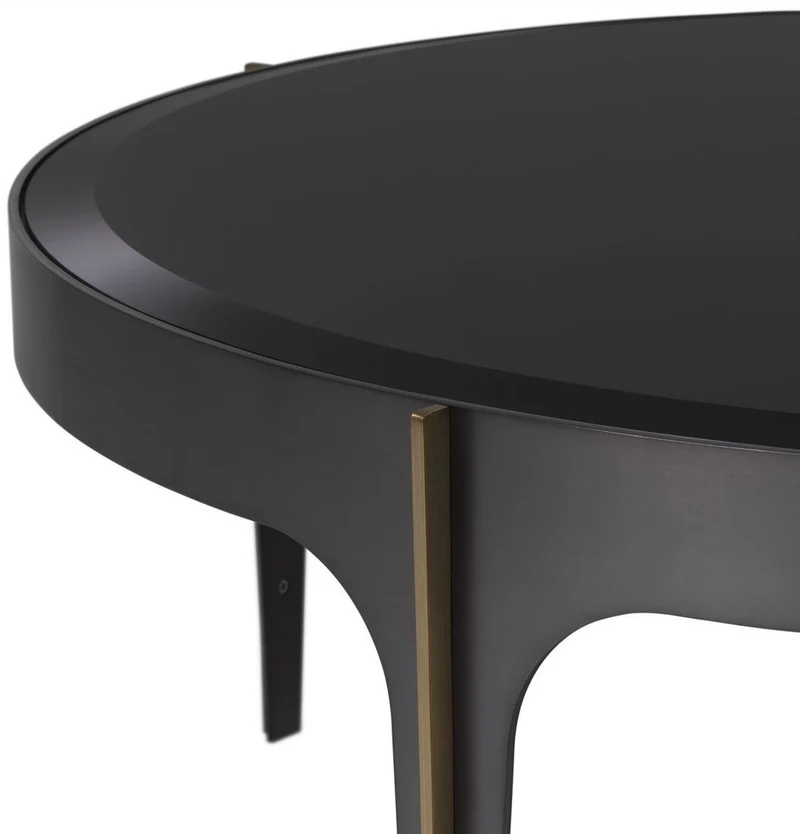 Casa Padrino Luxus Couchtisch Bronze / Messing / Schwarz Ø 94 x H. 34,5 cm - Runder Edelstahl Wohnzimmertisch mit Glasplatte - Luxus Wohnzimmer Möbel