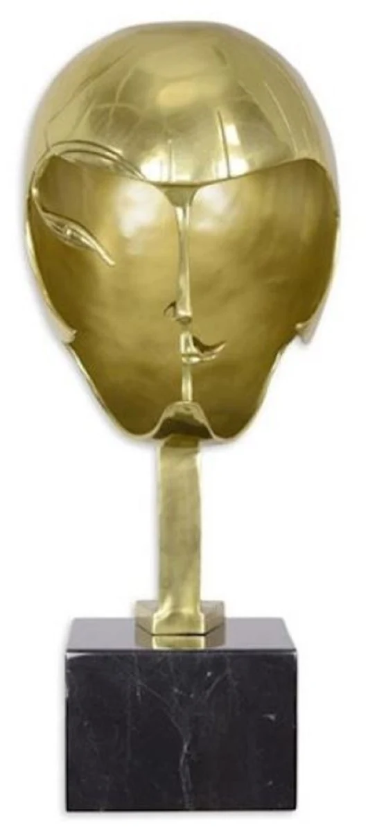 Casa Padrino Designer Bronze Skulptur Kopf 21,4 x 22,4 x H. 47 cm - Deko Figur mit Marmorsockel - Wohnzimmer Deko - Schreibtisch Deko