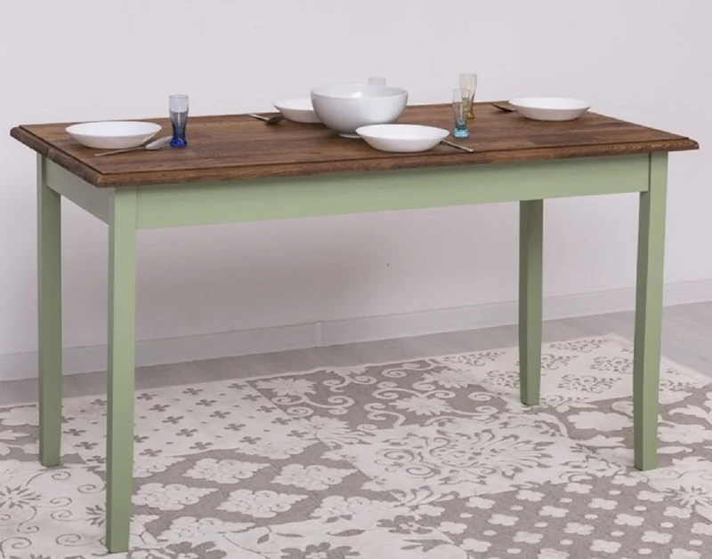 Casa Padrino Landhausstil Esstisch Dunkelbraun / Grün 140 x 70 x H. 78 cm - Massivholz Küchentisch - Landhausstil Esszimmer Möbel
