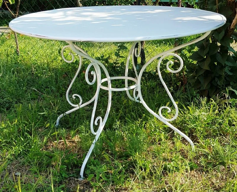 Casa Padrino Jugendstil Gartentisch Antik Weiß Ø 100 x H. 70 cm - Runder Schmiedeeisen Tisch