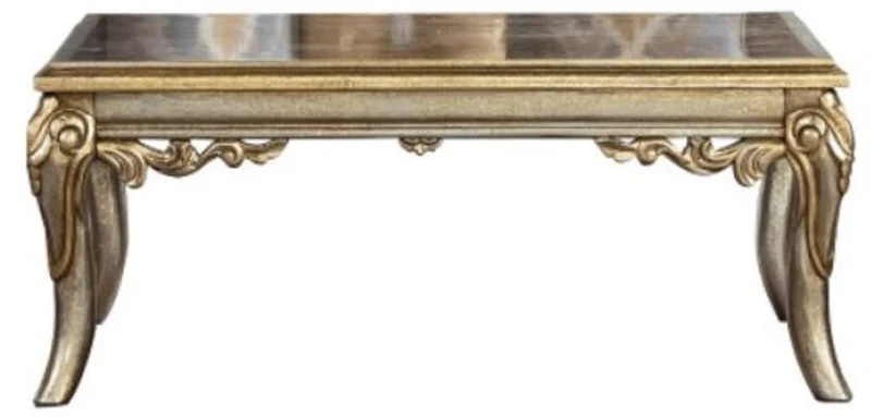 Casa Padrino Luxus Barock Couchtisch Silber / Gold - Handgefertigter Massivholz Wohnzimmertisch im Barockstil - Barock Wohnzimmer Möbel - Edel & Prunkvoll
