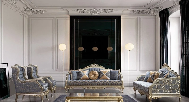 Casa Padrino Luxus Barock Couchtisch Silber / Gold - Handgefertigter Massivholz Wohnzimmertisch im Barockstil - Barock Wohnzimmer Möbel - Edel & Prunkvoll