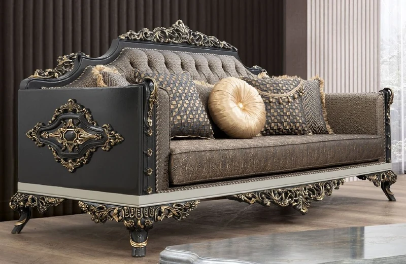Casa Padrino Luxus Barock Wohnzimmer Set - 2 Sofas & 2 Sessel & 1 Couchtisch - Handgefertigte Wohnzimmer Möbel im Barockstil - Edel & Prunkvoll