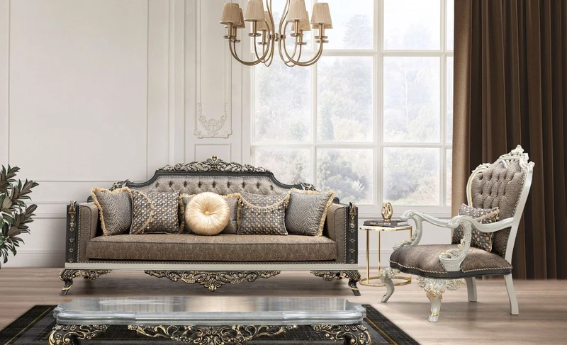 Casa Padrino Luxus Barock Wohnzimmer Set - 2 Sofas & 2 Sessel & 1 Couchtisch - Handgefertigte Wohnzimmer Möbel im Barockstil - Edel & Prunkvoll
