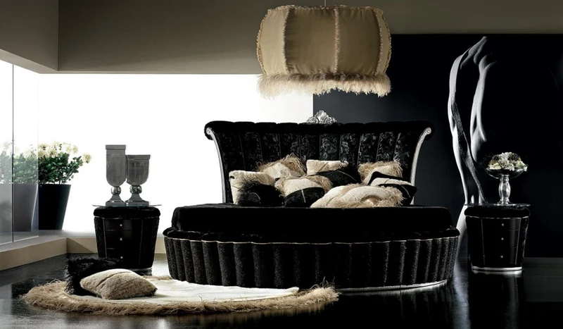Casa Padrino Luxus Barock Rundbett Schwarz / Silber - Rundes Barock Bett mit Matratze - Prunkvolle Barock Schlafzimmer & Hotel Möbel - Erstklassische Qualität - Made in Italy