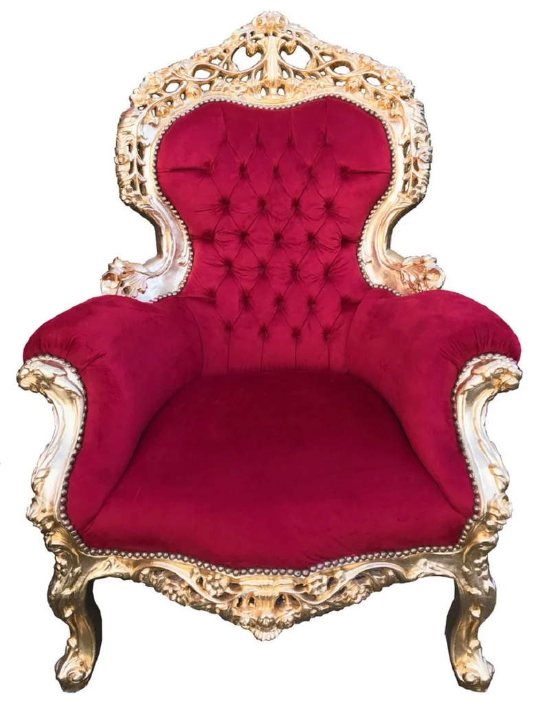 Casa Padrino Barock Wohnzimmer Sessel Bordeauxrot / Gold - Handgefertigter Antik Stil Wohnzimmer Sessel - Prunkvolle Barock Wohnzimmer Möbel