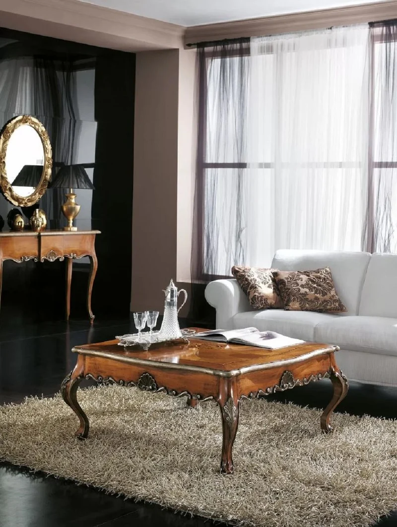 Casa Padrino Luxus Barock Couchtisch Braun / Silber - Quadratischer Massivholz Wohnzimmertisch im Barockstil - Barock Wohnzimmer & Hotel Möbel - Luxus Qualität - Made in Italy