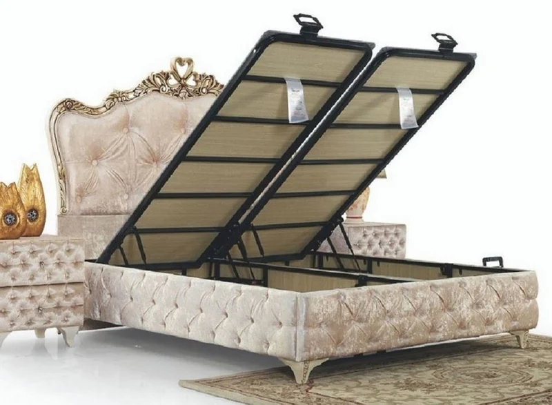 Casa Padrino Luxus Barock Doppelbett Beige / Cremefarben / Braun - Verschiedene Größen - Handgefertigtes Massivholz Bett im Barockstil - Barock Schlafzimmer & Hotel Möbel - Edel & Prunkvoll