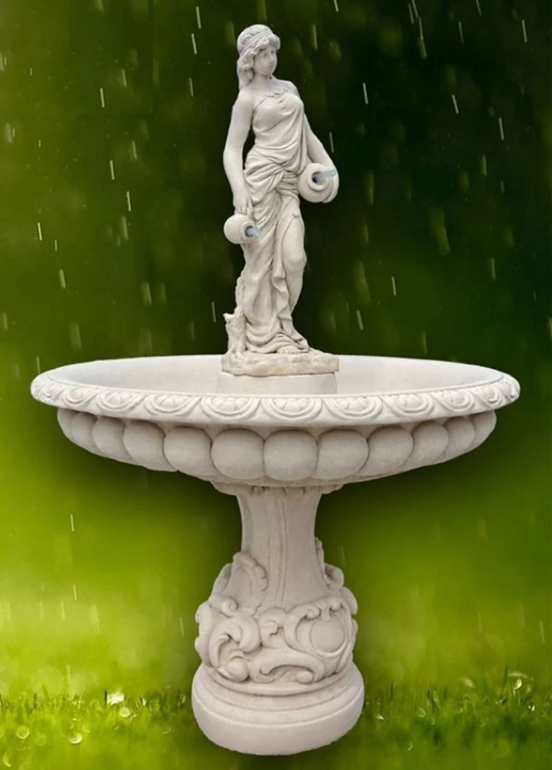 Casa Padrino Jugendstil Springbrunnen Grau / Weiß Ø 114 x H. 171 cm - Prunkvoller Gartenbrunnen - Gartendeko Brunnen - Barock & Jugendstil Garten Deko Accessoires