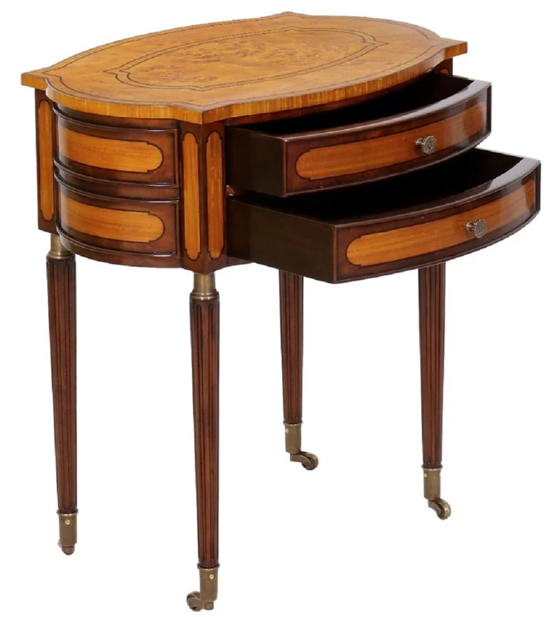 Casa Padrino Luxus Jugendstil Nachtkommode Hellbraun / Dunkelbraun - Eleganter Massivholz Nachttisch mit 2 Schubladen und Rollen - Barock & Jugendstil Schlafzimmer Möbel
