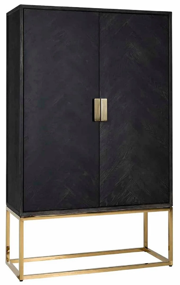 Casa Padrino Luxus Barschrank Schwarz / Gold 108 x 45 x H. 175 cm - Massivholz Schrank mit 2 Türen - Wohnzimmer Möbel - Bar Möbel - Hotel Möbel - Luxus Kollektion