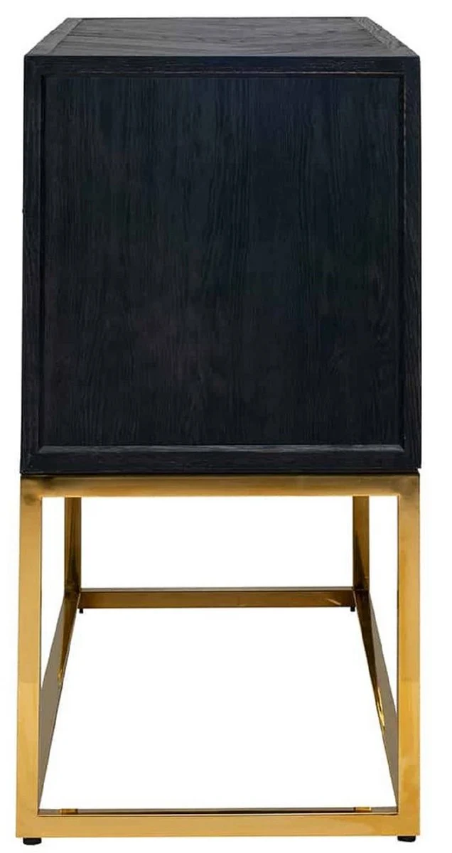 Casa Padrino Luxus Massivholz Kommode mit 2 Schubladen Schwarz / Gold 108 x 45 x H. 87 cm - Wohnzimmer Möbel - Hotel Möbel - Luxus Kollektion