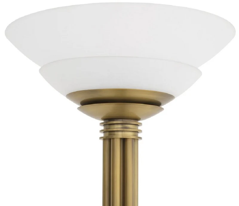 Casa Padrino Luxus Stehleuchte Antik Messingfarben / Weiß Ø 60 x H. 195 cm - Runde Metall Stehleuchte mit Glas Lampenschirm - Luxus Kollektion