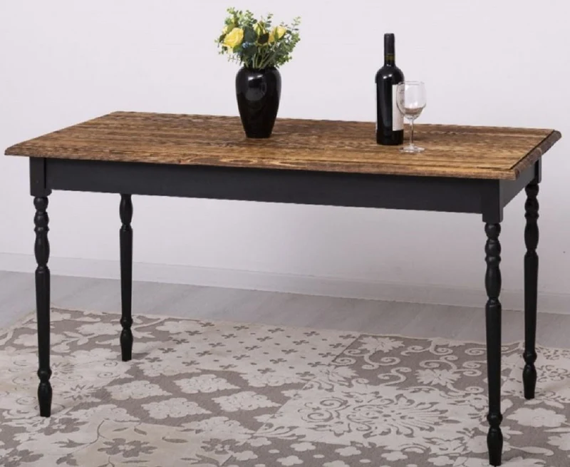 Casa Padrino Landhausstil Esstisch Dunkelbraun / Schwarz 140 x 70 x H. 78 cm - Massivholz Küchentisch - Landhausstil Esszimmer Möbel