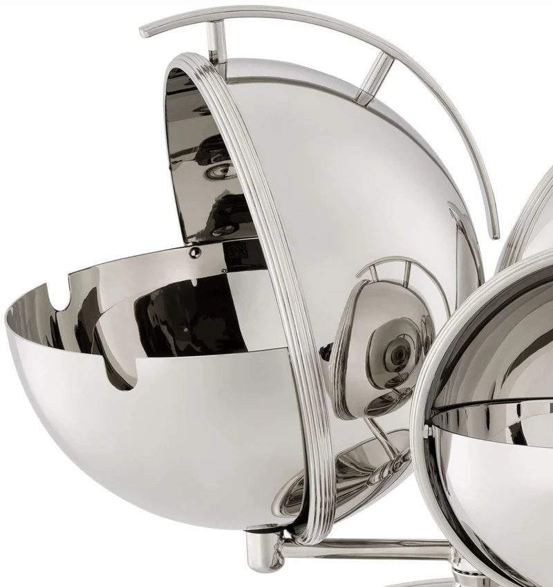 Casa Padrino Luxus Servierschüssel 3er Set mit Ständer Silber 35,5 x 32,5 x H. 23,5 - Messing Schüsseln mit Schiebedeckel - Luxus Hotel & Restaurant Accessoires - Luxus Kollektion