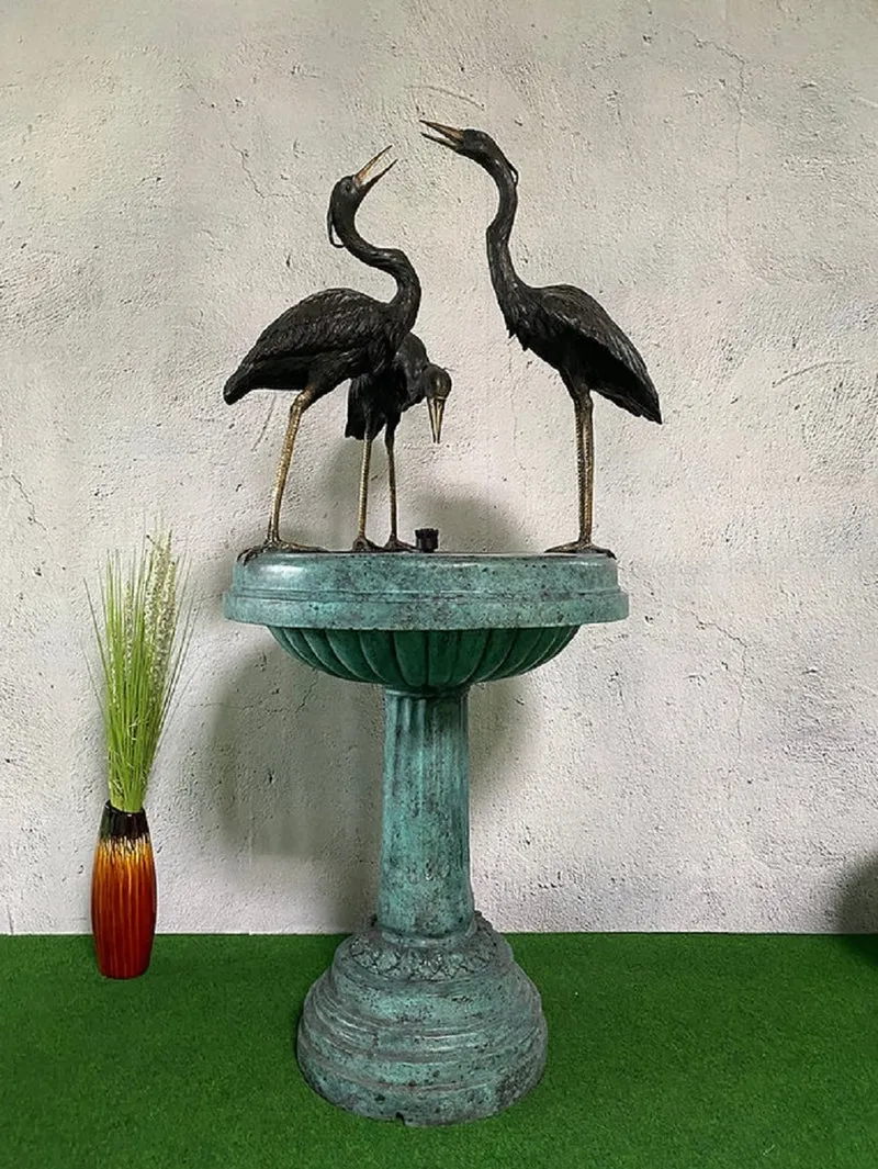 Casa Padrino Luxus Jugendstil Bronze Springbrunnen Kraniche Mehrfarbig 79 x 74 x H. 150 cm - Prunkvoller Gartenbrunnen - Gartendeko Brunnen - Barock & Jugendstil Garten Deko Accessoires