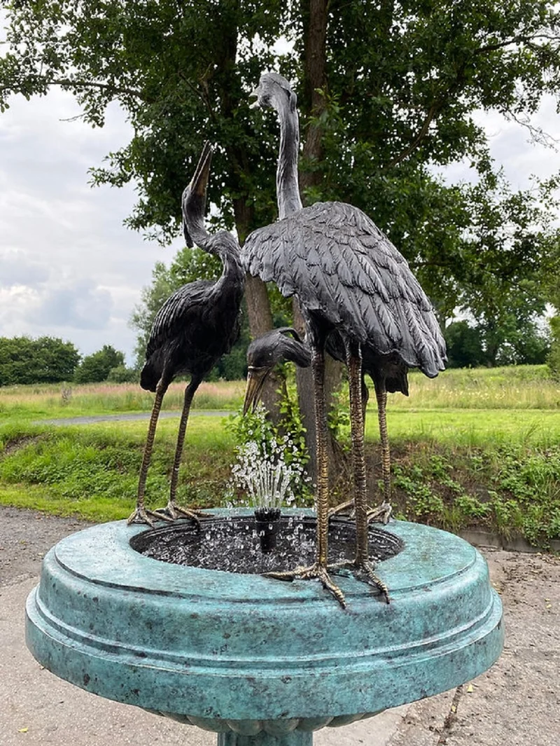 Casa Padrino Luxus Jugendstil Bronze Springbrunnen Kraniche Mehrfarbig 79 x 74 x H. 150 cm - Prunkvoller Gartenbrunnen - Gartendeko Brunnen - Barock & Jugendstil Garten Deko Accessoires