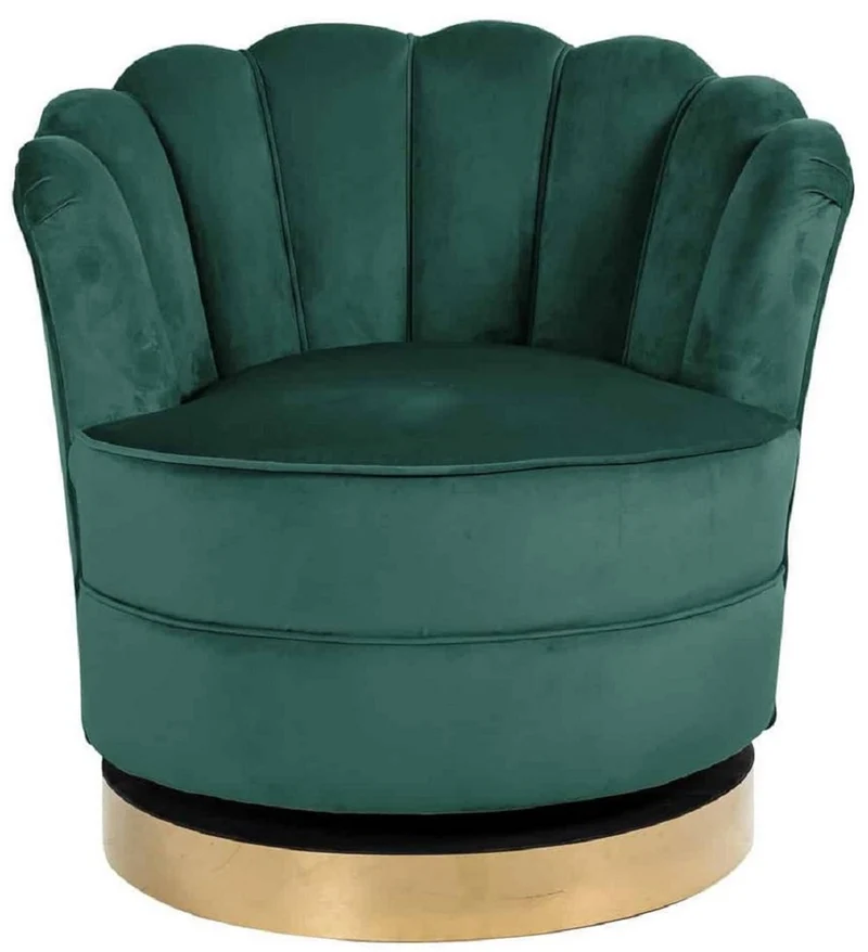 Casa Padrino Luxus Samt Drehsessel Grün / Gold 81,5 x 76 x H. 79 cm - Moderner Wohnzimmer Sessel - Luxus Wohnzimmer Möbel