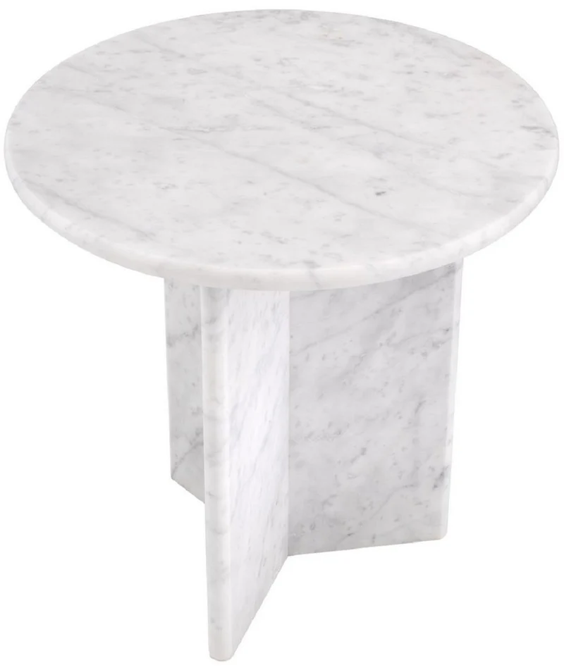 Casa Padrino Luxus Beistelltisch Weiß Ø 45 x H. 45 cm - Runder Beistelltisch aus hochwertigem Carrara Marmor - Luxus Marmor Möbel