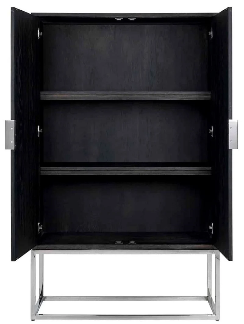 Casa Padrino Luxus Barschrank Schwarz / Silber 108 x 45 x H. 175 cm - Massivholz Schrank mit 2 Türen - Wohnzimmer Möbel - Bar Möbel - Hotel Möbel - Luxus Kollektion