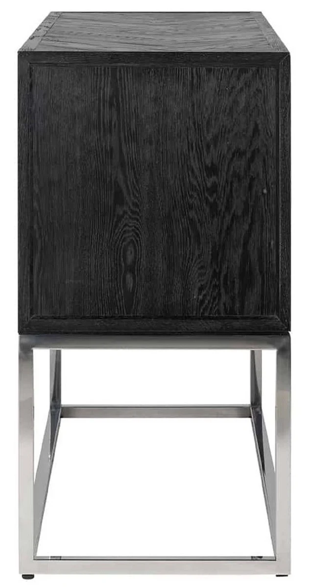 Casa Padrino Luxus Massivholz Kommode mit 2 Schubladen Schwarz / Silber 108 x 45 x H. 87 cm - Wohnzimmer Möbel - Hotel Möbel - Luxus Kollektion