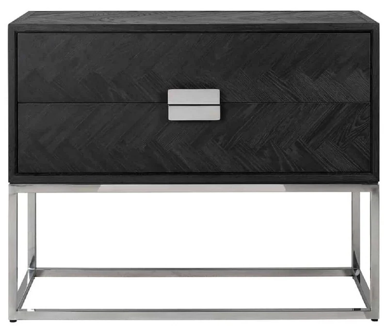 Casa Padrino Luxus Massivholz Kommode mit 2 Schubladen Schwarz / Silber 108 x 45 x H. 87 cm - Wohnzimmer Möbel - Hotel Möbel - Luxus Kollektion
