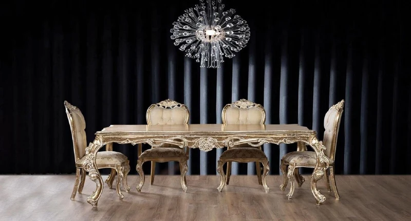 Casa Padrino Luxus Barock Esstisch Antik Gold - Handgefertigter Massivholz Esszimmertisch im Barockstil - Prunkvolle Barock Esszimmer Möbel