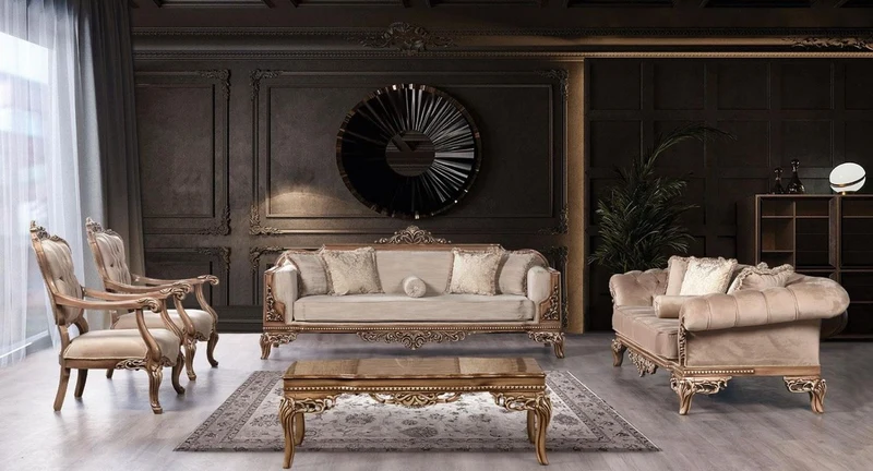 Casa Padrino Luxus Barock Wohnzimmer Sessel Grau / Braun - Prunkvoller Sessel im Barockstil - Handgefertigte Barock Wohnzimmer Möbel