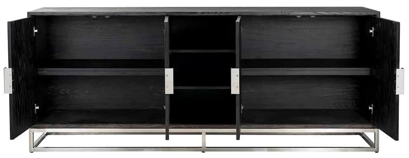 Casa Padrino Luxus Sideboard Schwarz / Silber 225 x 45 x H. 90 cm - Massivholz Schrank mit 4 Türen - Wohnzimmer Möbel - Hotel Möbel - Luxus Kollektion