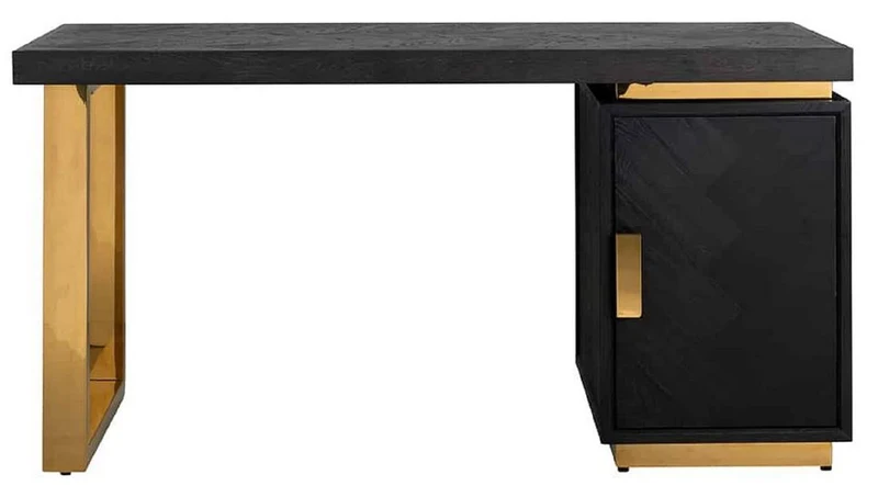 Casa Padrino Luxus Massivholz Schreibtisch Schwarz / Gold 150 x 70 x H. 77 cm - Bürotisch - Computertisch - Luxus Büro Möbel