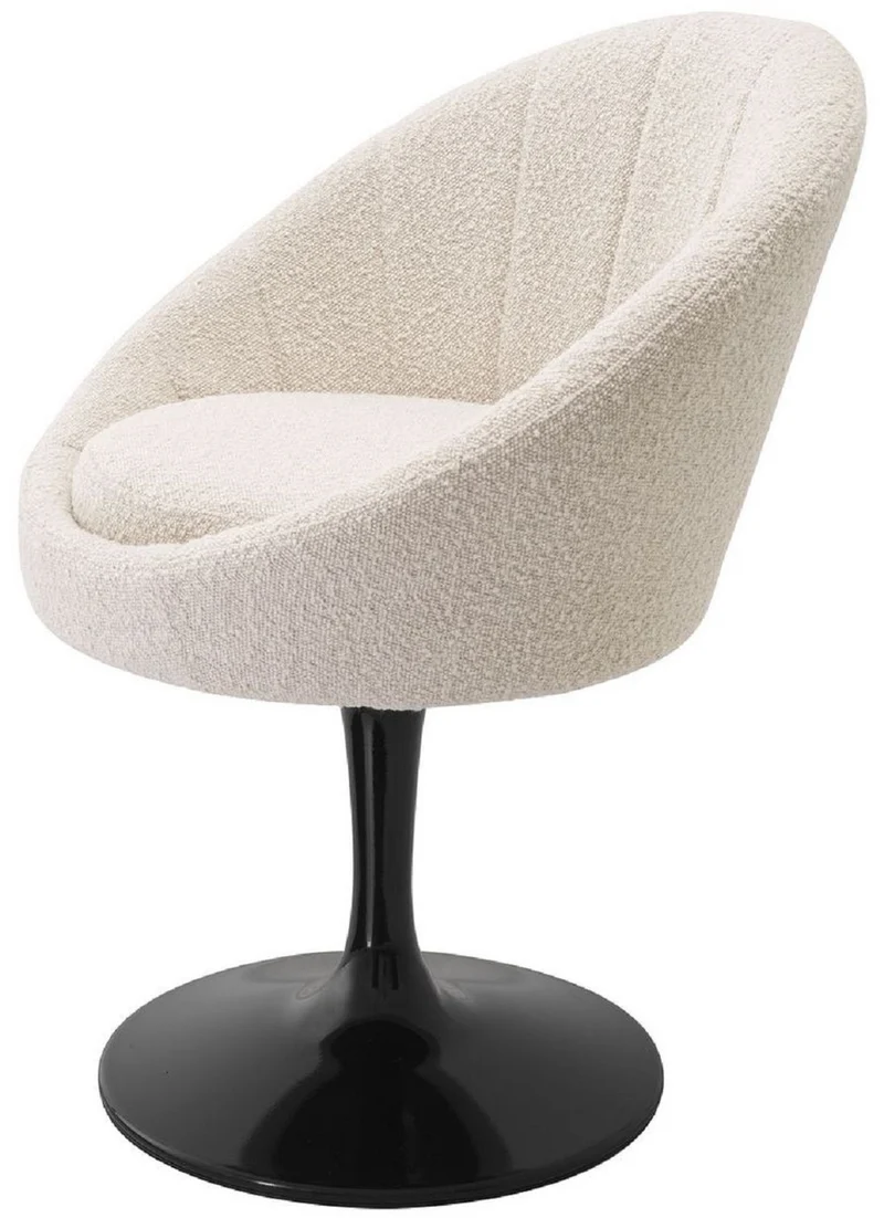 Casa Padrino Luxus Esszimmerstuhl Cremefarben / Schwarz 67 x 57 x H. 78,5 cm - Drehstuhl im 60er Jahre Design - Luxus Esszimmer Möbel