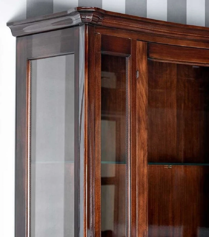 Casa Padrino Luxus Art Deco Vitrine Braun 170 x 50 x H. 215 cm - Massivholz Vitrinenschrank mit 2 Glastüren - Luxus Art Deco Wohnzimmer Möbel