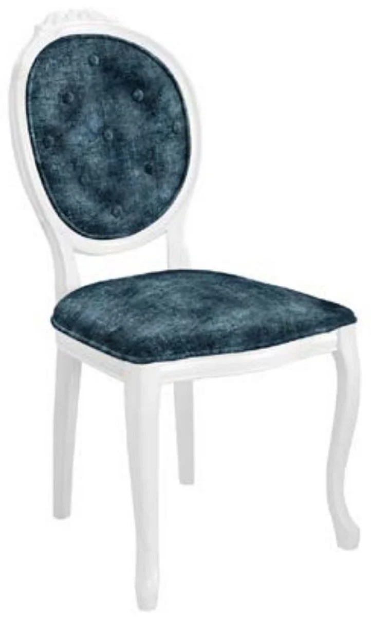 Casa Padrino Barock Esszimmerstuhl Set Blau / Weiß - 6 Handgefertigte Küchen Stühle im Barockstil - Barock Esszimmer Möbel