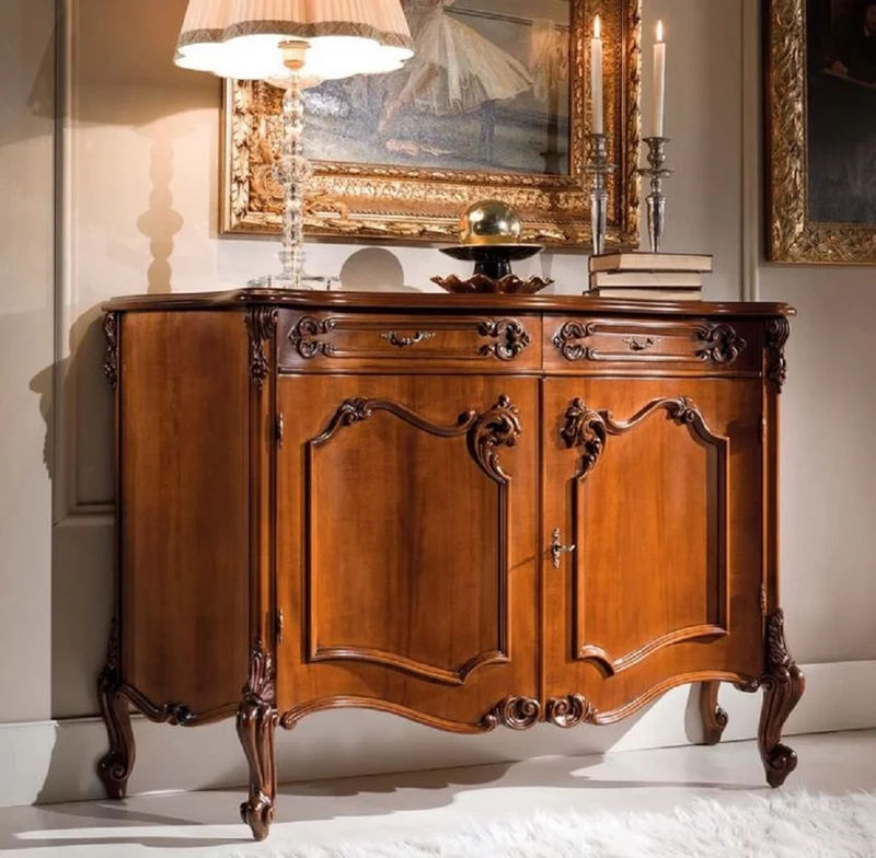 Casa Padrino Luxus Barock Sideboard Braun - Prunkvoller Massivholz Schrank mit 2 Türen und 2 Schubladen - Barock Möbel - Luxus Qualität - Made in Italy