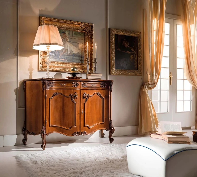 Casa Padrino Luxus Barock Sideboard Braun - Prunkvoller Massivholz Schrank mit 2 Türen und 2 Schubladen - Barock Möbel - Luxus Qualität - Made in Italy