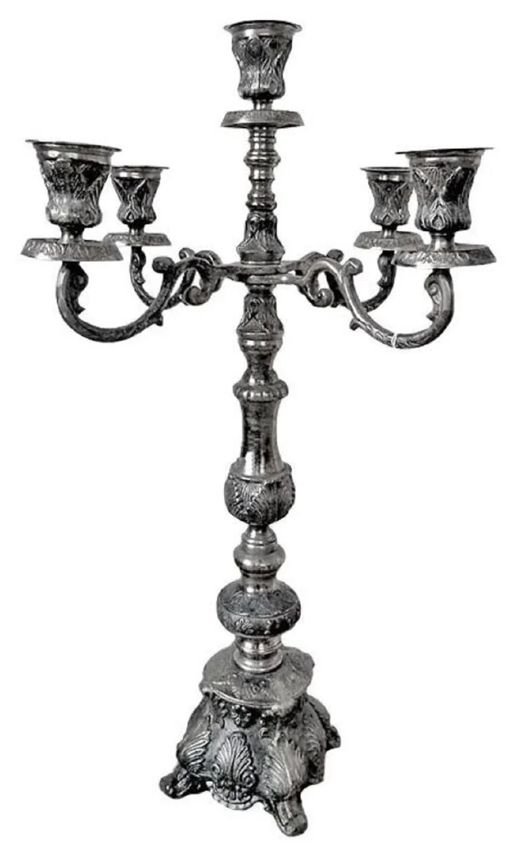 Casa Padrino Barock Kerzenhalter Silber 57 x 30 x H. 90 cm - Aluminium Kerzenständer im Barockstil - Barock Deko Accessoires