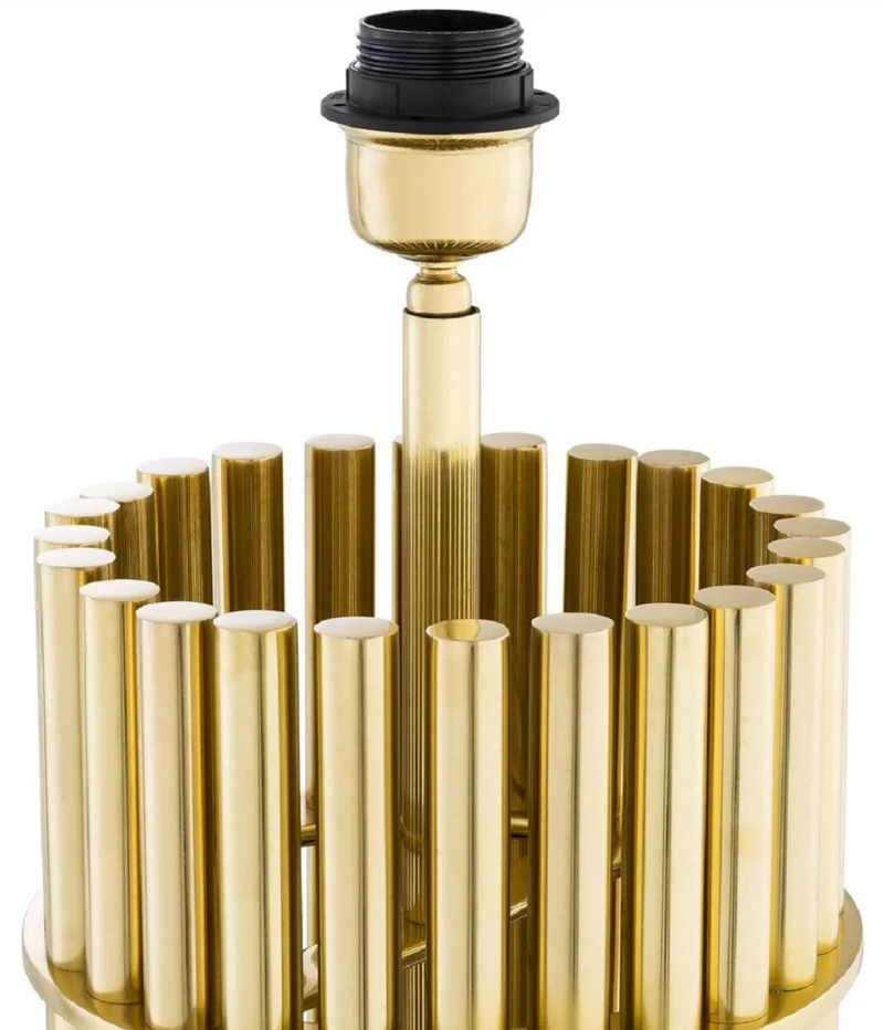 Casa Padrino Luxus Tischleuchte Messingfarben / Schwarz Ø 45 x H. 96,5 cm - Moderne Schreibtischleuchte mit rundem Lampenschirm - Luxus Qualität