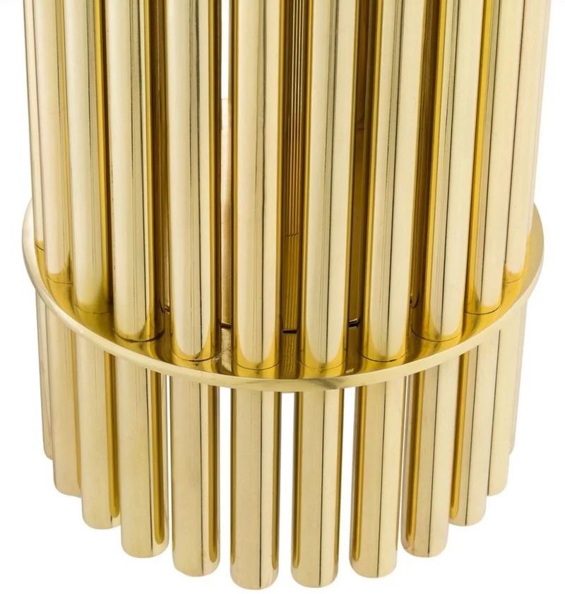 Casa Padrino Luxus Tischleuchte Messingfarben / Schwarz Ø 45 x H. 96,5 cm - Moderne Schreibtischleuchte mit rundem Lampenschirm - Luxus Qualität
