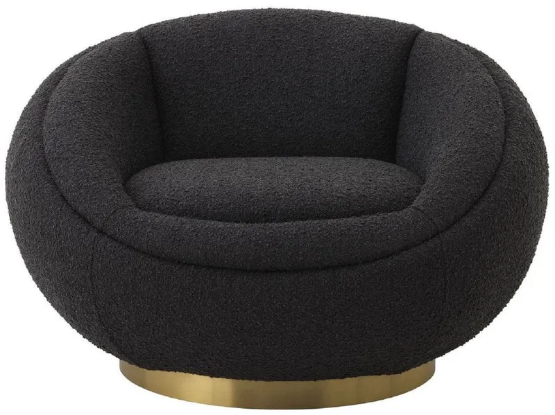 Casa Padrino Luxus Drehsessel Schwarz / Messingfarben 100 x 102 x H. 68 cm - Moderner Wohnzimmer Sessel - Luxus Wohnzimmer Möbel