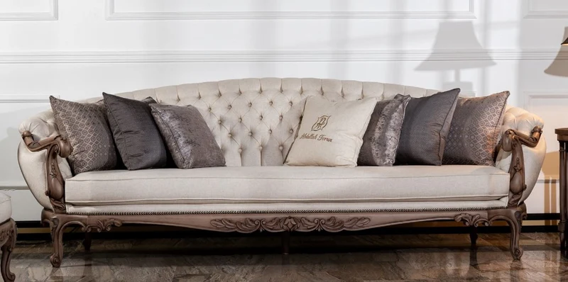 Casa Padrino Luxus Barock Sofa Cremefarben / Braun - Handgefertigtes Wohnzimmer Sofa im Barockstil - Barock Wohnzimmer Möbel