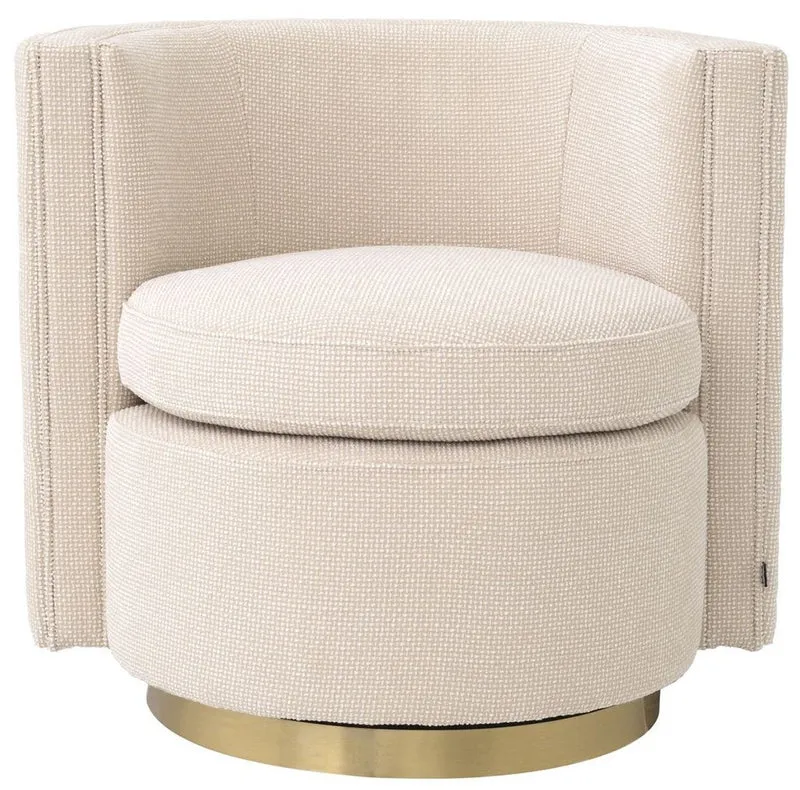 Casa Padrino Luxus Drehsessel Beige / Matt Gold 80 x 73 x H. 71,5 cm - Gepolsteter Wohnzimmer Sessel - Luxus Wohnzimmer Möbel