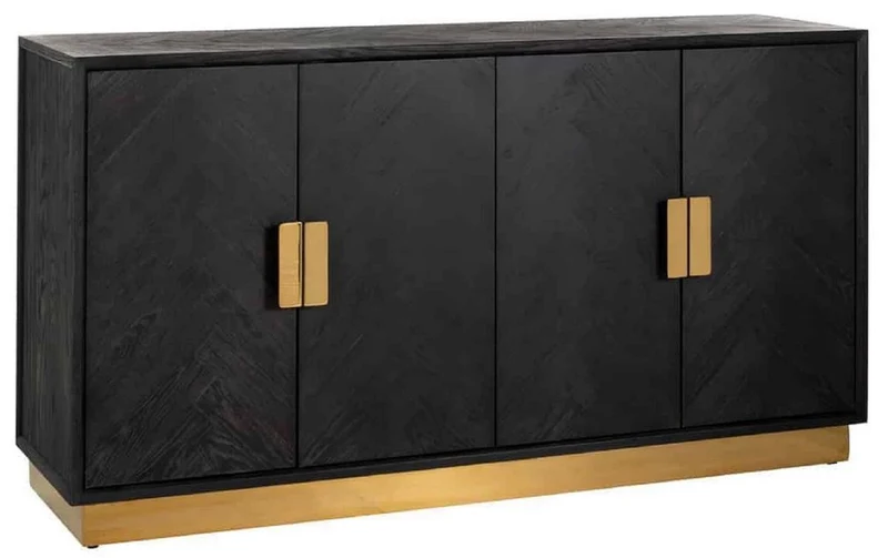 Casa Padrino Luxus Sideboard Schwarz / Gold 160 x 45 x H. 86 cm - Massivholz Schrank mit 4 Türen - Wohnzimmer Möbel - Hotel Möbel - Luxus Kollektion